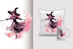 Watercolor Flying Witch Sublimation Clipart Design