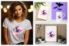 Watercolor Flying Witch Sublimation Clipart Design