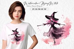 Watercolor Flying Witch Sublimation Clipart Design