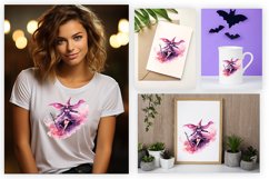 Watercolor Flying Witch Sublimation Clipart Design