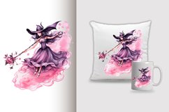 Watercolor Flying Witch Sublimation Clipart Design