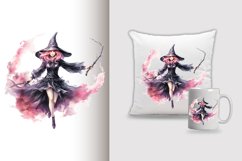 Watercolor Flying Witch Sublimation Clipart Design