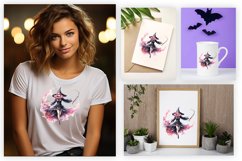 Watercolor Flying Witch Sublimation Clipart Design
