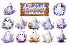 Halloween Watercolor Ghost Sublimation Clipart Design Bundle Product Image 1