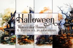 Halloween Backgrounds, 15x15 Watercolor Halloween Houses, s1 Product Image 1