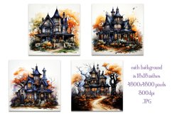 Halloween Backgrounds, 15x15 Watercolor Halloween Houses, s1 Product Image 2