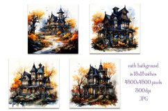 Halloween Backgrounds, 15x15 Watercolor Halloween Houses, s2 Product Image 2