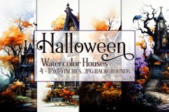 Halloween Backgrounds, 15x15 Watercolor Halloween Houses, s3 Product Image 1