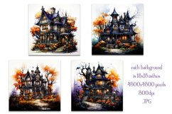 Halloween Backgrounds, 15x15 Watercolor Halloween Houses, s3 Product Image 2