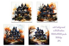 Halloween Backgrounds, 15x15 Watercolor Halloween Houses, s4 Product Image 2