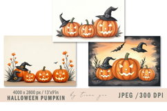 Cute watercolor Halloween illustrations - 3 jpeg files Product Image 1