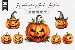 Halloween Watercolor Jack o Lantern Clipart PNG Bundle Product Image 1