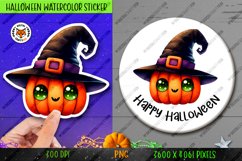 Halloween Pumpkin Witch Hat Sticker PNG, Halloween Kawaii Product Image 1