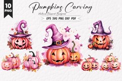 Halloween Watercolor Pumpkin Carving Sublimation Clipart Product Image 1