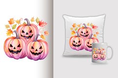 Watercolor pumpkin carving Sublimation PNG Clipart