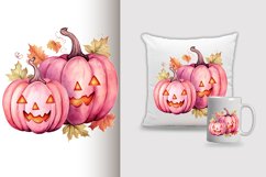 Watercolor pumpkin carving Sublimation PNG Clipart