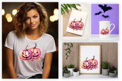 Watercolor pumpkin carving Sublimation PNG Clipart