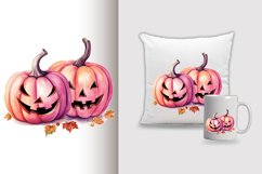 Watercolor pumpkin carving Sublimation PNG Clipart