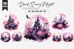 Halloween Watercolor Scary Night Sublimation Clipart Bundle Product Image 1
