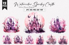 Halloween Watercolor Spooky Castle Clipart SVG PNG Bundles Product Image 1