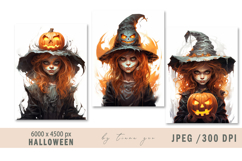 watercolor Halloween witch illustrations- 3 jpeg Product Image 1