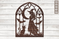 Halloween Witch &amp; Black Cat SVG Product Image 1