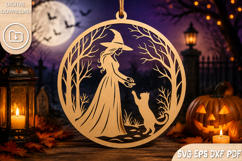 Halloween Witch &amp; Cat Forest SVG Laser Cut Product Image 1