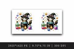 Halloween witch cat stirring mini cauldron colorful potion bottles print 20 oz tumbler skinny mug wrap clipart t-shirt sublimation printable design