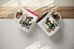 Halloween witch cat stirring mini cauldron colorful potion bottles print 20 oz tumbler skinny mug wrap clipart t-shirt sublimation printable design