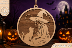 Halloween Witch &amp; Cat SVG Laser Cut Product Image 1