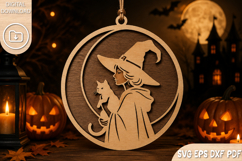 Halloween Witch &amp; Cat SVG Laser Cut Product Image 1