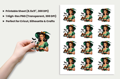 Halloween Sticker, Witch Sticker, Cupcake Sticker, Halloween PNG, Pinup Witch PNG, Retro Halloween Sticker, Cute Witch Baking PNG, Spooky Sublimation Design, Printable Halloween Stickers, Cricut Halloween Design