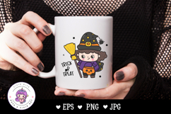 Halloween Witch Cute girl Spooky cartoon kawaii clipart Product Image 2