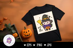 Halloween Witch Cute girl Spooky cartoon kawaii clipart Product Image 3