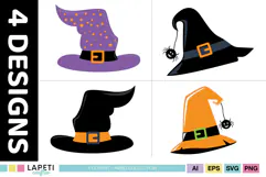 Cute Halloween witch hats in purple orange and black colors