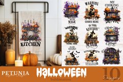 Halloween witch sublimation design being used as Halloween kitchen dish towel prints