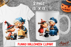 Halloween clipart Witch grandma, granddaughter, black cat Product Image 1