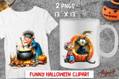 Halloween clipart Funny Witch and cauldron, pumpkin PNG Product Image 1
