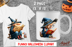 Halloween clipart Funny Witch reading a book PNG Product Image 1
