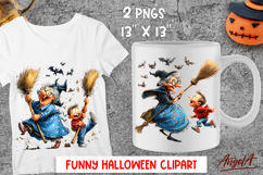 Halloween clipart Cute grandma witch with grandchild png Product Image 1
