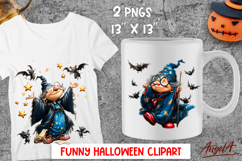 Halloween clipart Cute elderly lady, witch with bats png Product Image 1