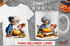 Halloween clipart Elderly lady Grandma granddaughter PNG Product Image 1