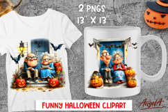 Halloween clipart Elderly people Couple Pumpkins bats PNG Product Image 1