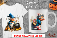 Halloween clipart Elderly lady witch with cauldron, sweets Product Image 1