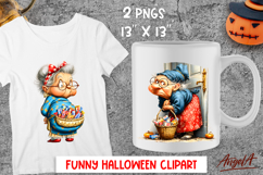 Halloween clipart Elderly lady Cute grandma with sweets PNG Product Image 1
