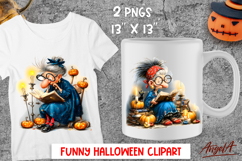 Halloween clipart Elderly lady Cute grandma reading book PNG Product Image 1