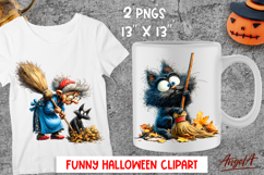 Halloween clipart Cute elderly lady Black cat Autumn leaves Product Image 1