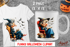 Halloween clipart Elderly cute witch with witch hat reading Product Image 1