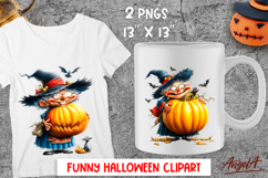 Halloween clipart Elderly cute witch with hat and pumpkins Product Image 1