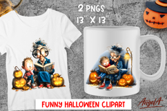 Halloween clipart Cute elderly lady Grandma with grandkids Product Image 1